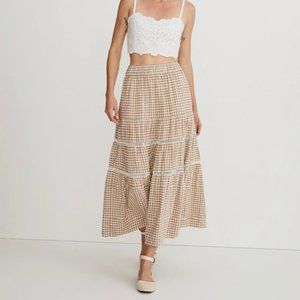 Madewell Linen-Blend Eyelet-Trim Tiered Maxi Skirt